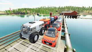 TRANSPORTING ALL CARS POLICE CAR SEDAN MINIBUS AMPHIBI TO PARKING TRAIN Farming Simulator 22 [upl. by Yekciv]