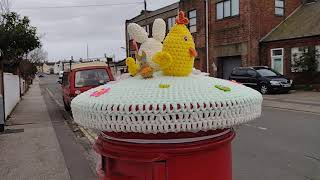 Crochet Kindness Knitted Crochet Postbox Easter Bonnet in Lowestoft Yarn Bombing Rotterdam Road [upl. by Anawd341]