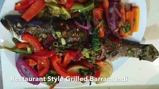 Grilled Barramundi Koduva fish  TastyampSpicy  Restaurant style  How to grill a whole fish in Oven [upl. by Ho968]