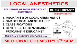 Local Anesthetics complete  Chapter 2 Unit 5 Solution  Medicinal chemistry 5th sem [upl. by Nahtam]