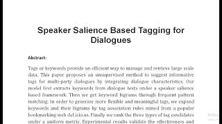 Speaker Salience Based Tagging for Dialogues [upl. by Pedaias654]