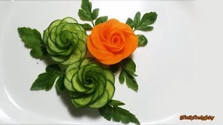 How To Make Cucumber Rose Garnish  Cucumber amp Carrot Carving amp Cutting Techniques [upl. by Notyal]