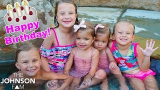 BIRTHDAY POOL PARTY 🎂 Teaching TWINS Taytum and Oakley How To Swim [upl. by Darcie]