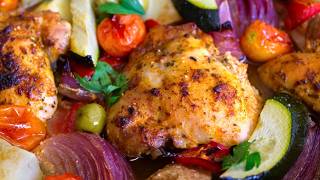 Healthy Baked Mediterranean Chicken Thighs  Easy Sheet Pan Recipe [upl. by Alathia]