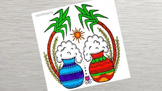 Pongal special drawing  How to draw Pongal pot  Happy Pongal  Pongal Festival drawing [upl. by Attenaz]