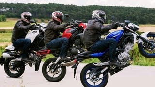 Einsteiger Nakedbikes  Suzuki Gladius Ducati Monster 696 Kawasaki ER6N Vergleichstest 2013 [upl. by Fritz126]