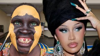 Cardi B 😳 Unbelievable Met Gala 2024 Makeup amp Gele Tutorial  Fair Makeup On Dark Skin Girl 😱🔥✂️💉 [upl. by Ytsirhk]