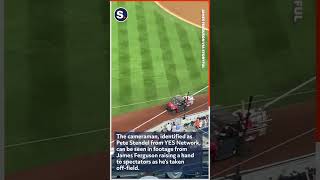 Cameraman Hit by Baseball Waves to Crowd as Hes Stretchered Off at Yankees Orioles Game [upl. by Siouxie159]