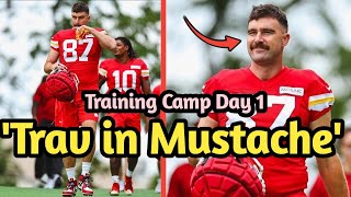 🔥 Travis Kelces JawDropping NEW MUSTACHE HAIRCUT at Chiefs Training Camp Day 1 😱 LETs Go CHEIFS [upl. by Carree196]