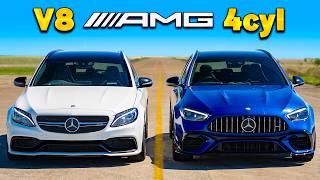 New C63 4cyl v old C63 V8 DRAG RACE [upl. by Atinar]