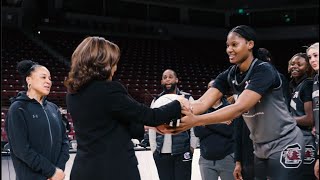 WBB US Vice President Kamala Harris Stopped By Shoot Around [upl. by Ydnic]