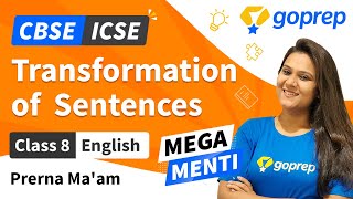 Transformation of Sentences  CBSE  ICSE  Class 8 English Grammar  Prerna Maam  NCERT  Goprep [upl. by Laden]