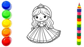 Cute Princess Drawing Painting and Colouring For Kids And Toddlers  Easy Drawings [upl. by Giefer]