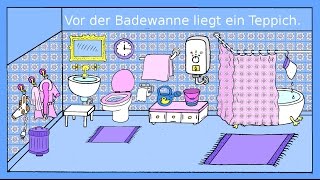 Deutsch lernen Das Badezimmer  Dativ  Präpositionen  German lesson for beginners [upl. by Suivatna]