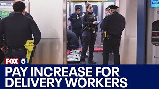 NYC implements first minimum wage for food delivery workers [upl. by Nahtam339]