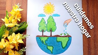 DIBUJO DEL MEDIO AMBIENTE FACIL DE HACER🌱💧Y TU COMO LO CUIDAS [upl. by Lamond]