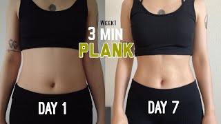 Week1 🔥3 min PLANK workout to get flat belly 14 Days Plank Challenge [upl. by Merritt]