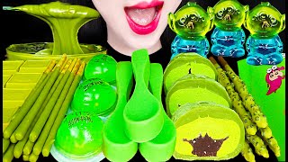 ASMR Green Dessert Edible Spoon Cake 초록색 디저트 숟가락 먹방 Mukbang Eating [upl. by Tigdirb]