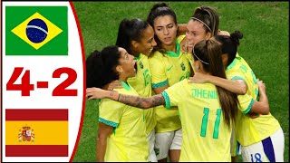 Brazil vs Spain Womens 42 All Goals Results amp Highlights Semifinal2024 Irene Paredes Own Goal [upl. by Sirahc]