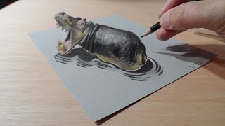 Drawing a Hippo Trompeloeil by Vamos [upl. by Nywroc380]