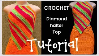 Crochet diamond halter top [upl. by Nanci706]