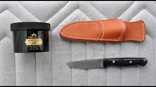 Review of Obenaufs Heavy Duty LP Leather Preservative using a knife sheath to preserve [upl. by Emarie]