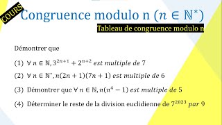 Congruence modulo n  Cours et exercices pratiques [upl. by Eenafit]