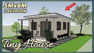 SIMPLE HOUSE DESIGN IDEA  2 BEDROOM TINY HOUSE 5m x 6m with FLOOR PLAN  SketchUp Animation [upl. by Ludba]