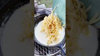 Creamy Cajun Shrimp Alfredo Recipe  Over The Fire Cooking by Derek Wolf [upl. by Ahsram]