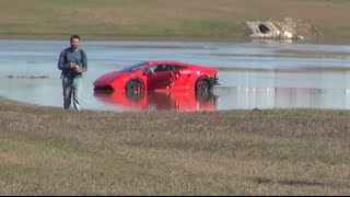 2000HP Lamborghini loses control into lake [upl. by Jolda]