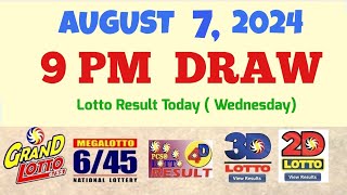 Lotto Result Today 9pm draw August 7 2024 655 645 4D Swertres Ez2 PCSO [upl. by Cohn]