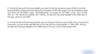 The number of hours of daylight Dt at a particular time of the year can be approximated by K 27 Dt S [upl. by Noisla100]