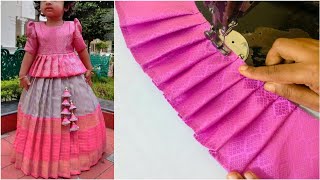 Simple pattu pavadai sattai cutting and stitching  easy method Pattu pavadai designs blouse design [upl. by Eliam506]