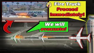 Frontier PLANE IS ON FIRE after Landing at Las Vegas  quotWell evacuate on the Runwayquot [upl. by Philly653]