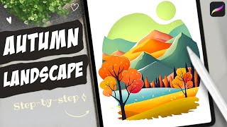 Drawing an Autumn Landscape  Easy Procreate Tutorial [upl. by Algie]