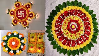 Diwali Flower Rangoli designs  Flower Rangoli Decoration ideas  Diwali Candle Decoration [upl. by Aret]