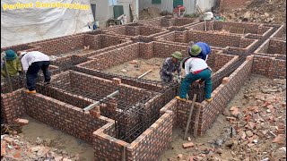 Construction Of House Foundations Using Concrete Piles And Precise Arrangement Of Iron Beams [upl. by Harriman]