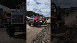 1974 Brockway 361 semi tractor hauling a 1974 Oliver 2255 oldiron oldschooltrucking dieselengine [upl. by Leumhs]