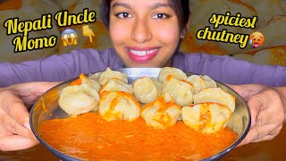 Eating Authentic Nepali Momos with Spiciest Chutney🥵  Momos Eating Challenge  ASMR Eating Mukbang [upl. by Itsa33]