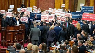 Opposition stages protests as new Serbian parliament inaugurated [upl. by Ndnarb]