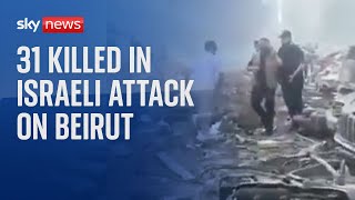 At least 31 people killed in Israeli attack on Beirut  IsraelHezbollah conflict [upl. by Eiramnna]