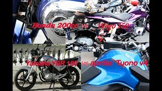 Aprilia TUONO V4 vs Honda 200cc  Yamaha YBR 150cc vs Road Prince Wego 150 [upl. by Irisa]