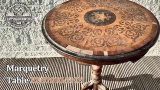 Antique Marquetry Table RESTORATION Satisfying transformation [upl. by Anamor]