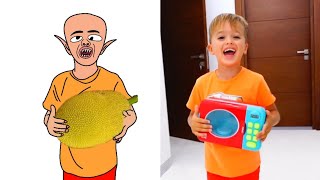 Vlad and Niki pretend play with toy microwave Funny Cartoon Drawing Meme [upl. by Paulette979]