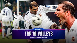 Top 10 Volleys in UEFA Champions League League history  Zidane Zlatan Essien amp more  CBS Sports [upl. by Anazus]