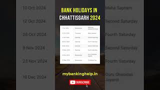 Chhattisgarh Bank Holidays in 2024 OCT NOV DEC shorts bankholidays [upl. by Arayk]