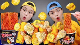 SPICY FIRE NOODLES CORN FRIED CHICKEN MUKBANG 불닭볶음면 콘소메이징 치킨 먹방 TIMI티미 [upl. by Hpotsirhc]