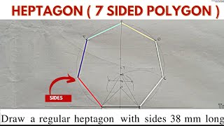 REGULAR HEPTAGON GEOMETRIC CONSTRUCTION 7 SIDED POLYGON [upl. by Eznyl]