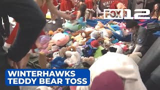 Winterhawks teddy toss collects more than 13K stuffies for kids [upl. by Otxilac]