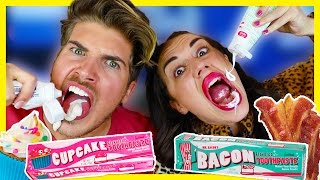 TRYING WEIRD TOOTHPASTE FLAVORS W MIRANDASINGS [upl. by Eartha760]